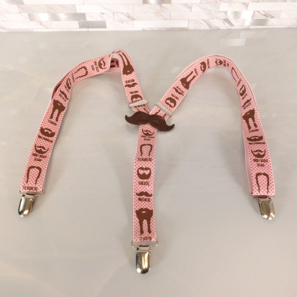 Suspenders Boys Pink Silver‎ Clip On Brown Beard Y Back Adjustable Strap Stretch